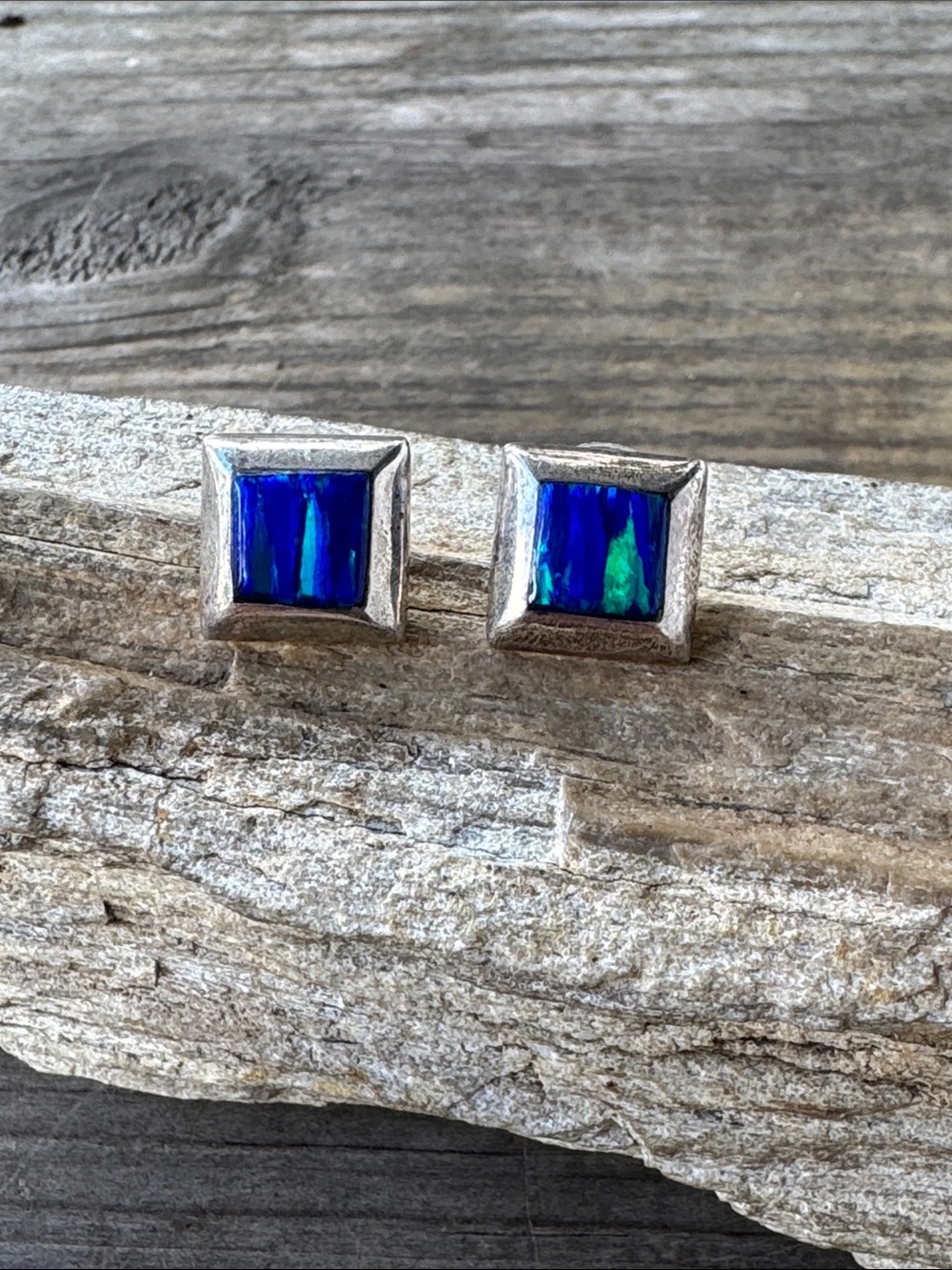 Sterling SIlver Earrings with Blue Opal